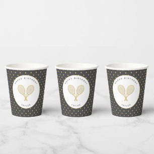 Tennis Party Personalisiert Grau und Gold Pappbecher