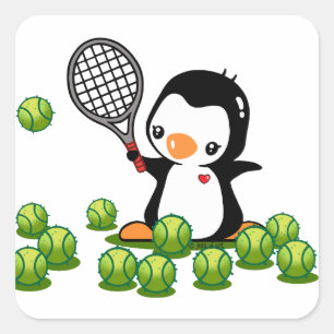 Tennis Penguin Quadratischer Aufkleber