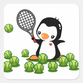 Tennis Penguin Quadratischer Aufkleber