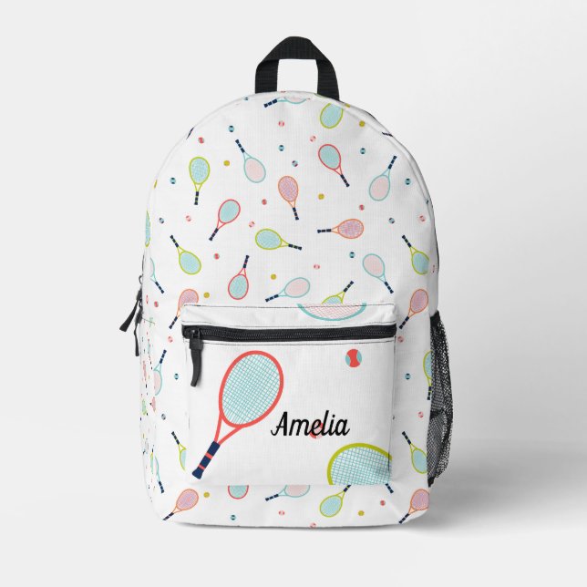 Tennis Personalisiert Name Rosa Blau Custom Bedruckter Rucksack (Vorderseite)