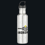 Tennis Personalisiert Silver Gray Edelstahlflasche<br><div class="desc">Silver Gray,  Black and White Personalisiert Stainless Steel Metal Water Flasche mit einem einfachen,  sportlichen und modernen Tennisschläger Monogramm Name in einem klassischen sportlichen Schriftart mit einem subtilen Tennisplatz-Netzuntergrund.</div>