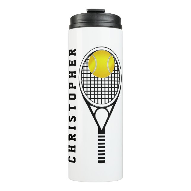 Tennis-Personalisierter Name oder Monogramm Thermosbecher (Vorderseite)