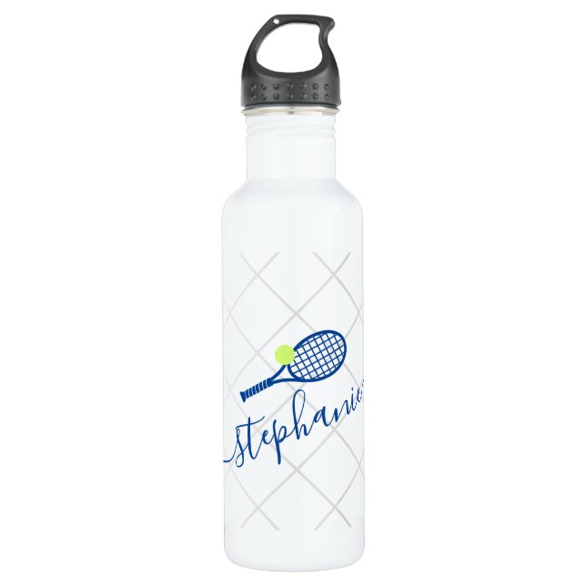 Tennis Personalisiertes Script Blue Name  Edelstahlflasche (Vorderseite)