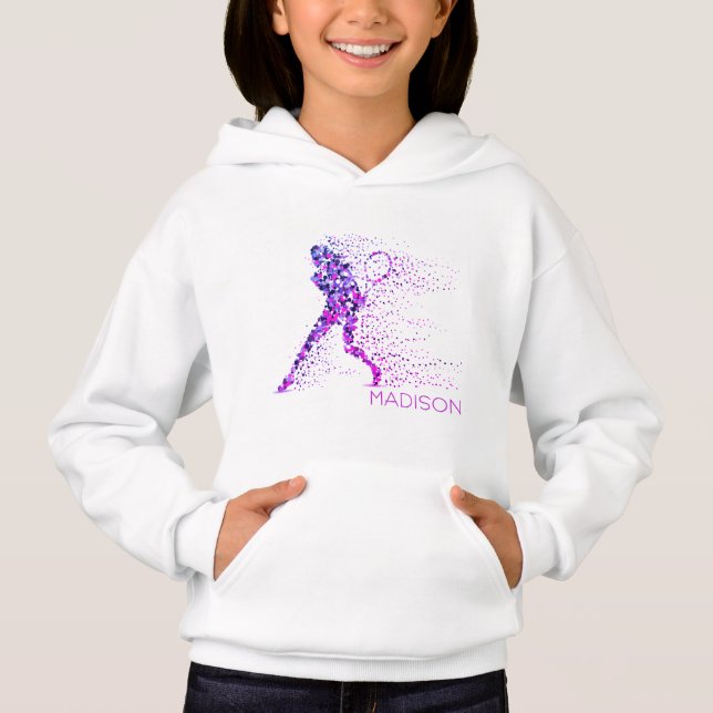 Tennis Pink Pixels Personalisierter Name Hoodie (Vorderseite)