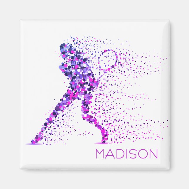 Tennis Pink Pixels Personalisierter Name Magnet (Vorne)