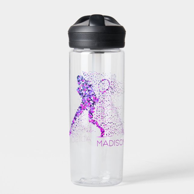 Tennis Pink Pixels Personalisierter Name Trinkflasche (Vorderseite)