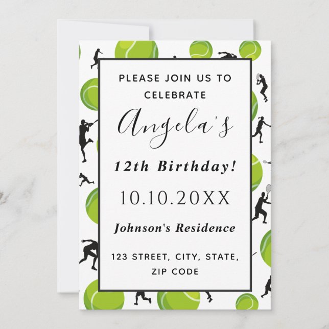 Tennis Player & Ball Geburtstagsparty Kinderwagen  Einladung (Vorderseite)