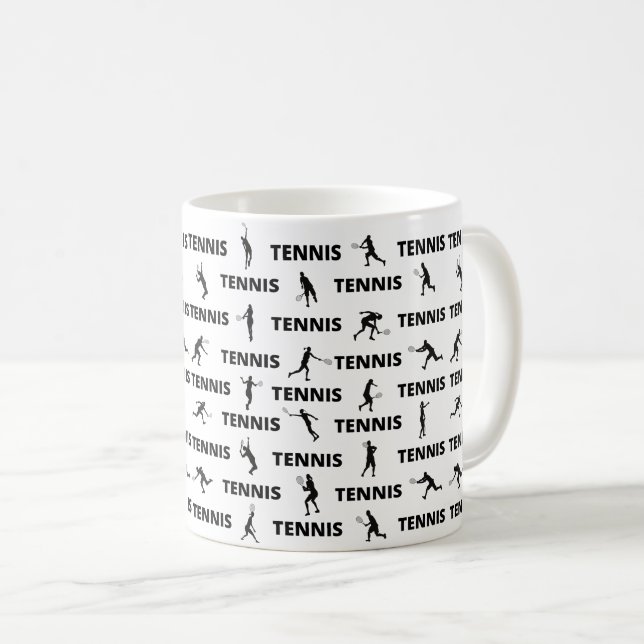 Tennis Player Coach Schwarze Silhouetten Muster Kaffeetasse (VorderseiteRechts)