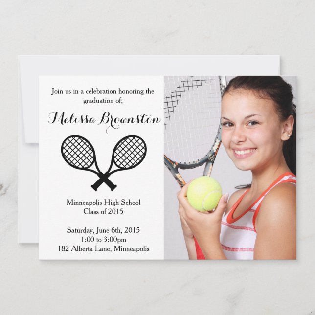 Tennis Player Graduation Party Foto Einladung (Vorderseite)