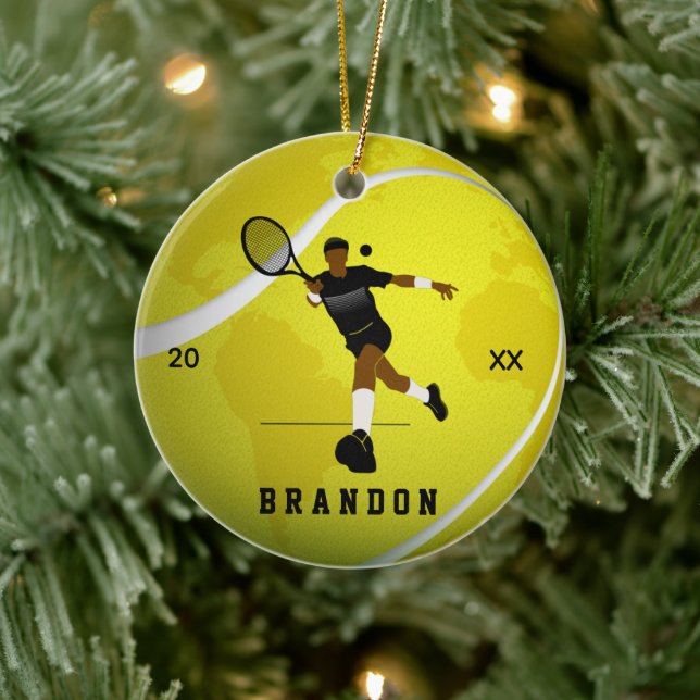Tennis Player Illustration & Boys Kinder Jahr Keramik Ornament (Baum)