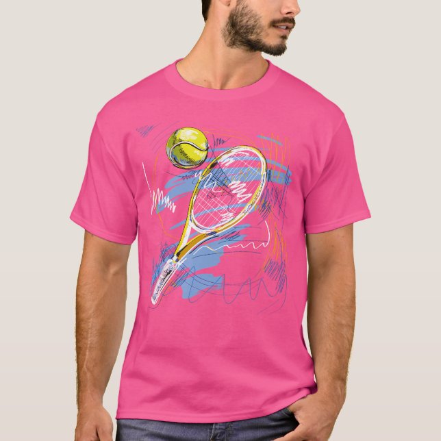 Tennis Player Racket Ball Pencil Coole Sport T-Shirt (Vorderseite)