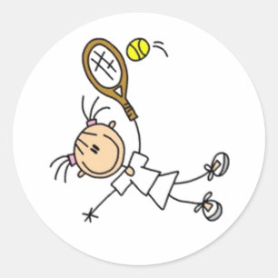 Tennis Player Strichmännchen Tennis Ball & Racket Runder Aufkleber