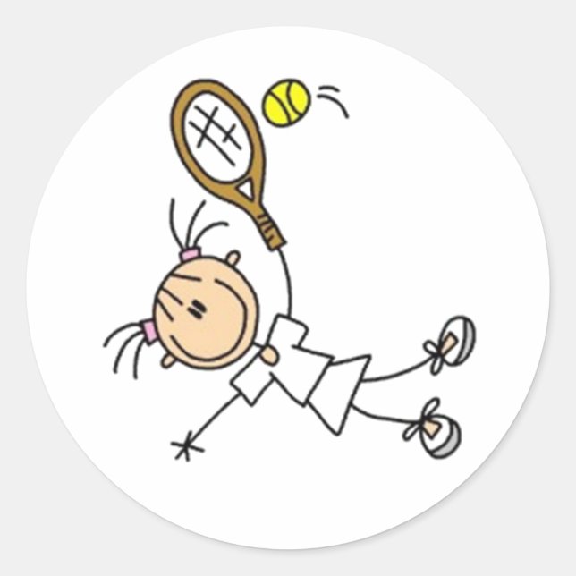 Tennis Player Strichmännchen Tennis Ball & Racket Runder Aufkleber (Vorderseite)