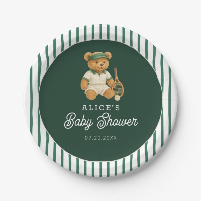 Tennis Preppy Bear Baby Dusche Pappteller (Vorderseite)