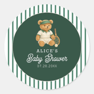 Tennis Preppy Bear Baby Dusche Runder Aufkleber