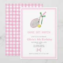 Tennis preppy plaid invitation d'anniversaire