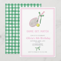 Tennis preppy plaid invitation d'anniversaire