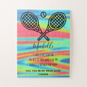Tennis-Promposal farbenfrohe holografische Monogra