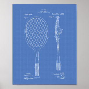 Tennis Racket 1921 Patent Art Blueprint Poster