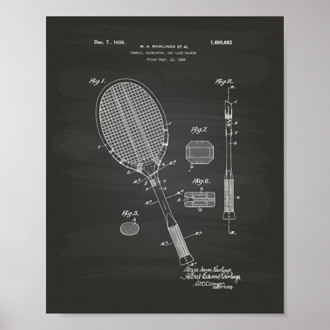 Tennis Racket 1925 Patent Art Chalkboard Poster (Vorne)
