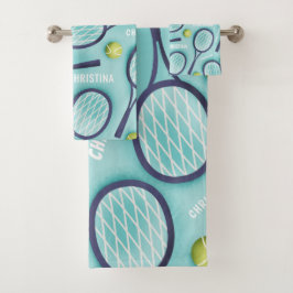 Tennis Racket Ball & Kids Girls Muster blau Badhandtuch Set