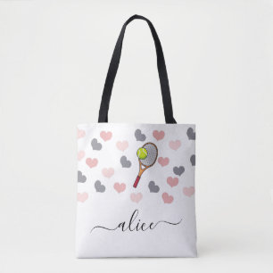 Tennis Racket Ball & Niedliches Rosa Herz Girls Na Tasche