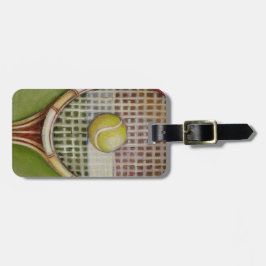 Tennis-Racket mit Ball-Lay vor Gericht Gepäckanhänger