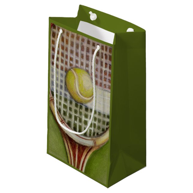 Tennis-Racket mit Ball-Lay vor Gericht Kleine Geschenktüte (Vorderseite Schrägansicht)