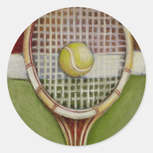 Tennis-Racket mit Ball-Lay vor Gericht Runder Aufkleber