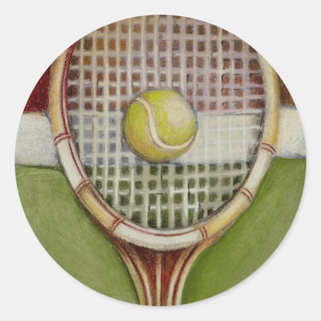 Tennis-Racket mit Ball-Lay vor Gericht Runder Aufkleber (Vorderseite)