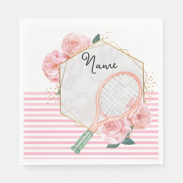 Tennis-Racket mit Blume für weibliche Spieler Serviette (Vorderseite)