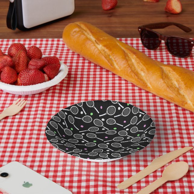 Tennis Racket Muster Extravaganz Schwarz Pappteller (Picknick)