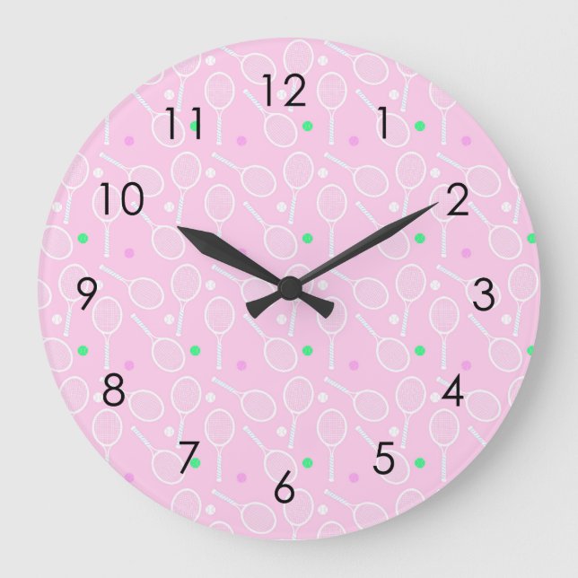 Tennis Racket Muster Pastell Pink Große Wanduhr (Vorderseite)