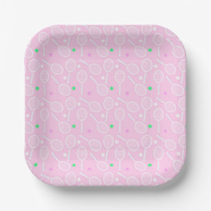 Tennis Racket Muster Pastell Pink Pappteller