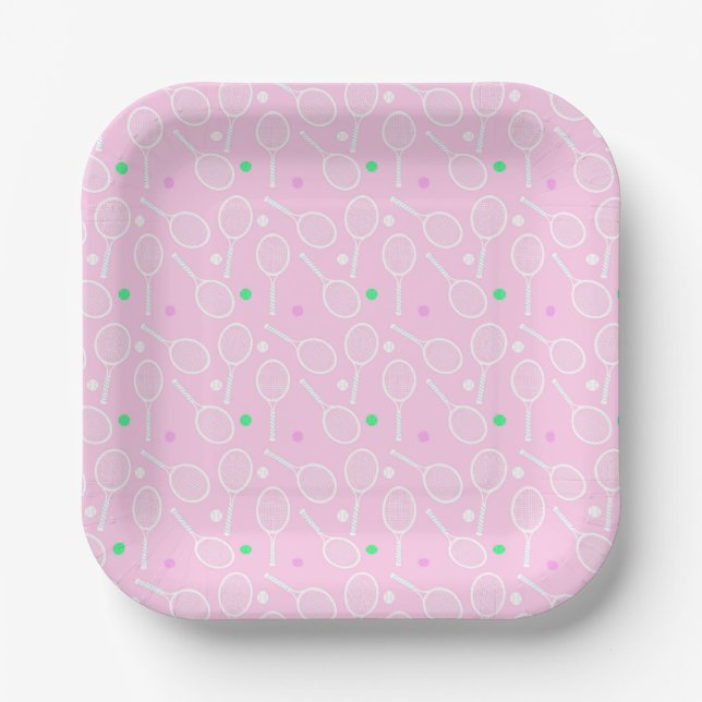 Tennis Racket Muster Pastell Pink Pappteller (Vorderseite)