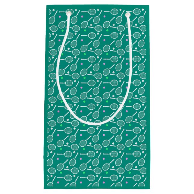 Tennis Racket Muster Retro Emerald Green Kleine Geschenktüte (Vorderseite)