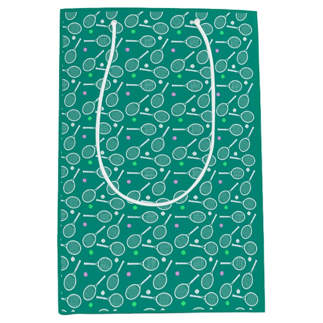 Tennis Racket Muster Retro Emerald Green Mittlere Geschenktüte (Vorderseite)