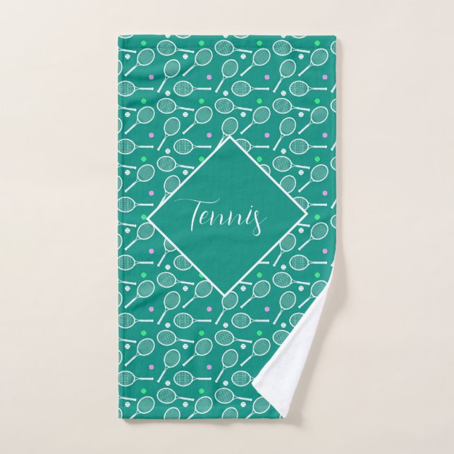 Tennis Racket Muster Retro Green Handtuch (Handtuch)