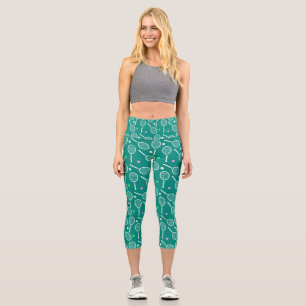 Tennis Racket Pattern Green Capri Leggings
