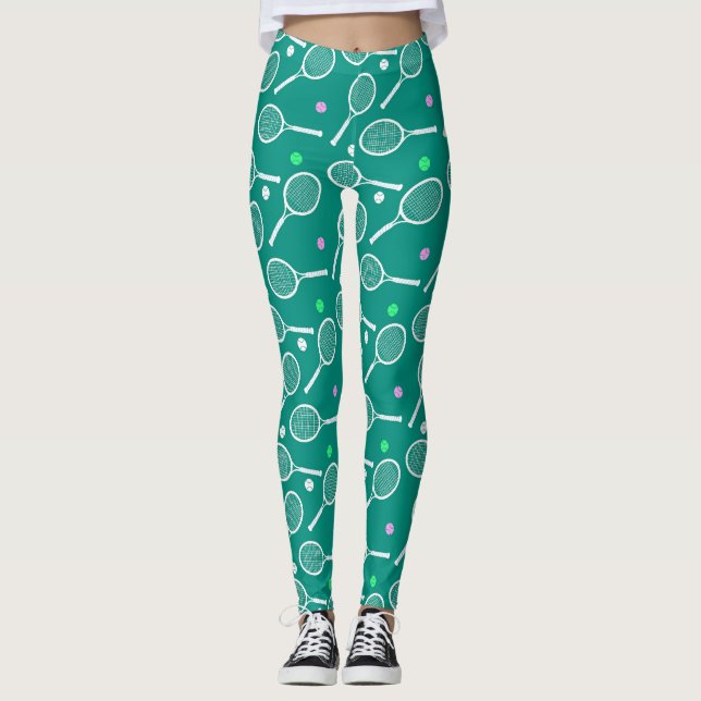 Tennis Racket Pattern Green Leggings (Vorderseite)