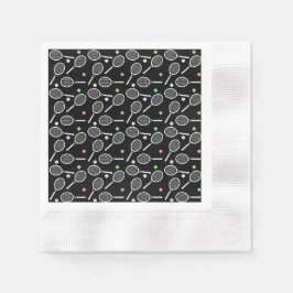 Tennis Racket Pattern Schwarzer Hintergrund Serviette