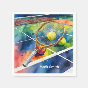 Tennis Racket und Ball on Court Danke Party Serviette