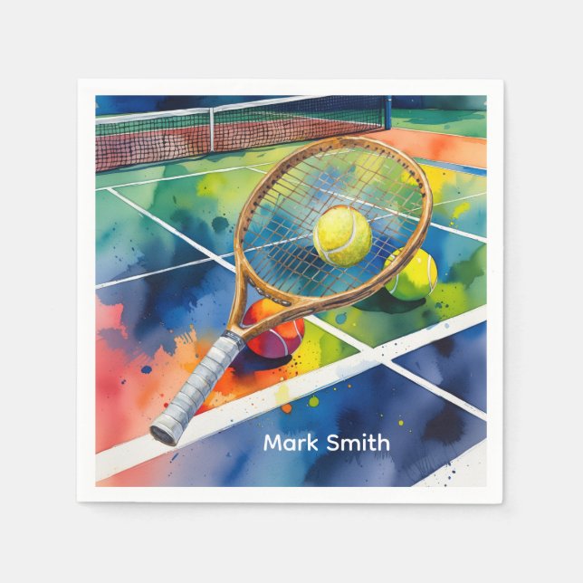 Tennis Racket und Ball on Court Danke Party Serviette (Vorderseite)