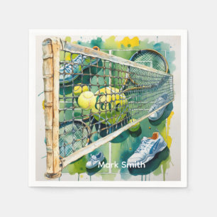 Tennis Racket und Ball on Court Danke Party Serviette