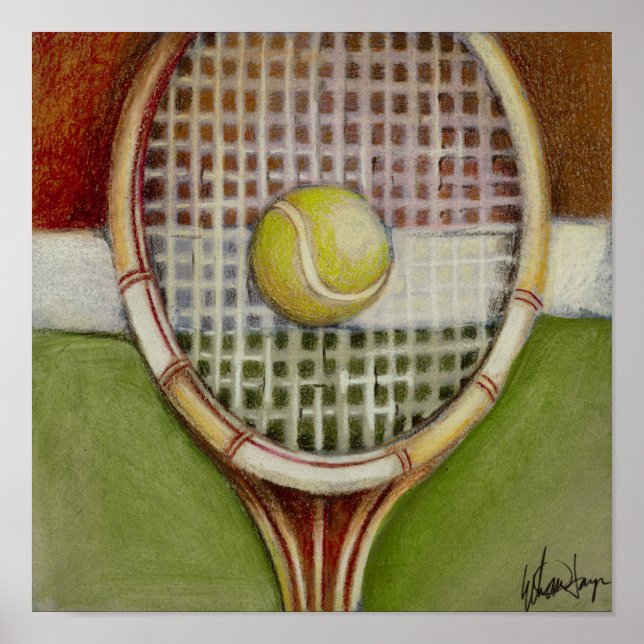 Tennis Racket with Ball Laying on Court Poster (Vorne)
