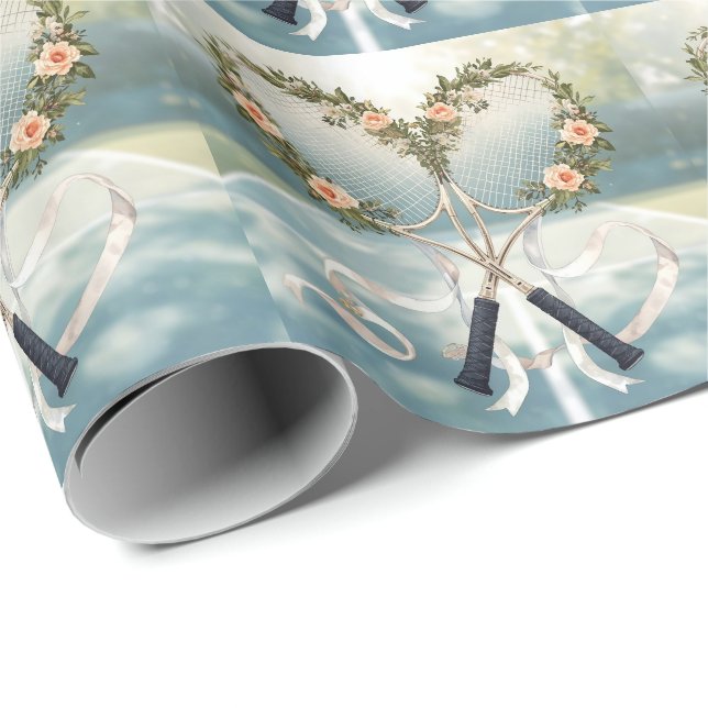 Tennis Racket with Floral  Geschenkpapier (Rolleneckpunkt)