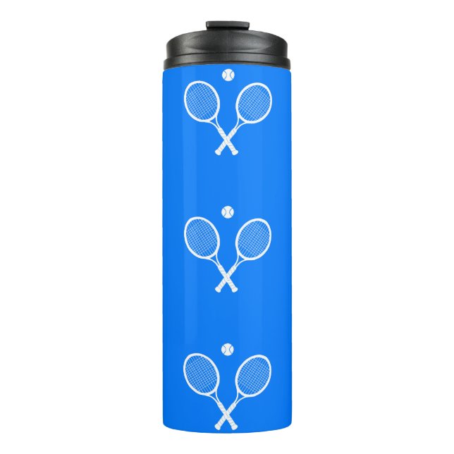 Tennis Rackets Blue Hintergrund Thermosbecher (Vorderseite)