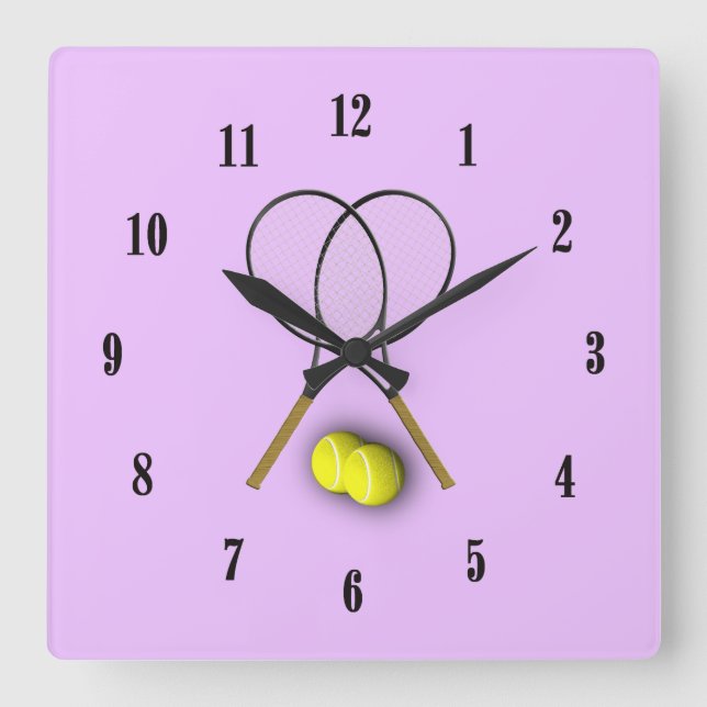 Tennis Rackets Girls Clock Quadratische Wanduhr (Vorderseite)