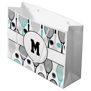Tennis Rackets Monogram, Initial Green Black Sport Große Geschenktüte