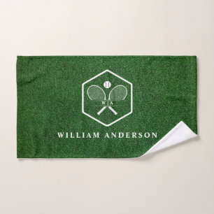 Tennis Rackets Monogram & Name Green Grass Court Handtuch